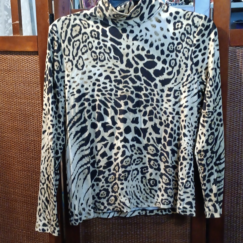 Jones New York Black and White Turtleneck Sweater with Animal Print